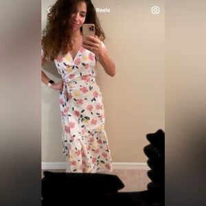 Harper Sage sustainable fully lined cotton floral midi wrap dress